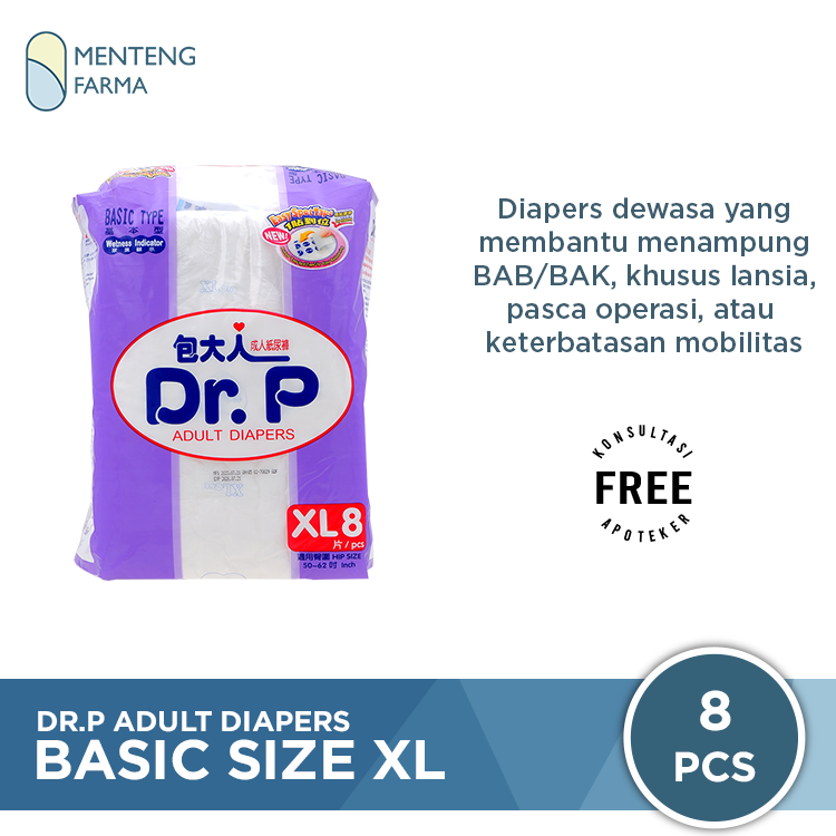 Dr. P Adult Diapers Basic Size XL8 - Diapers Dewasa - Menteng Farma