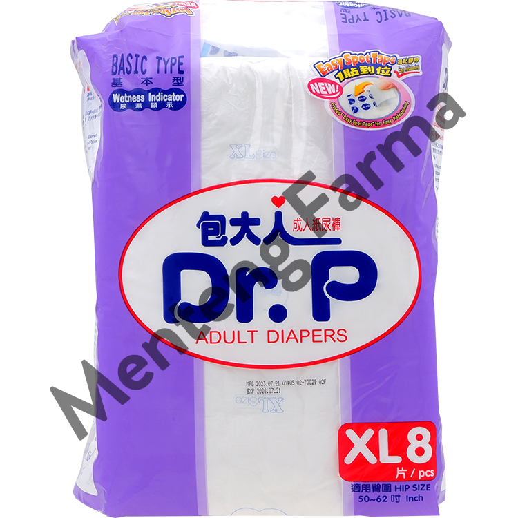 Dr. P Adult Diapers Basic Size XL8 - Diapers Dewasa - Menteng Farma