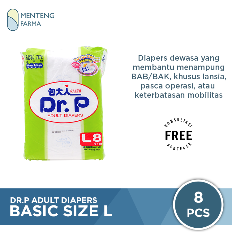 Dr. P Adult Diapers Basic Size L8 - Diapers Dewasa - Menteng Farma