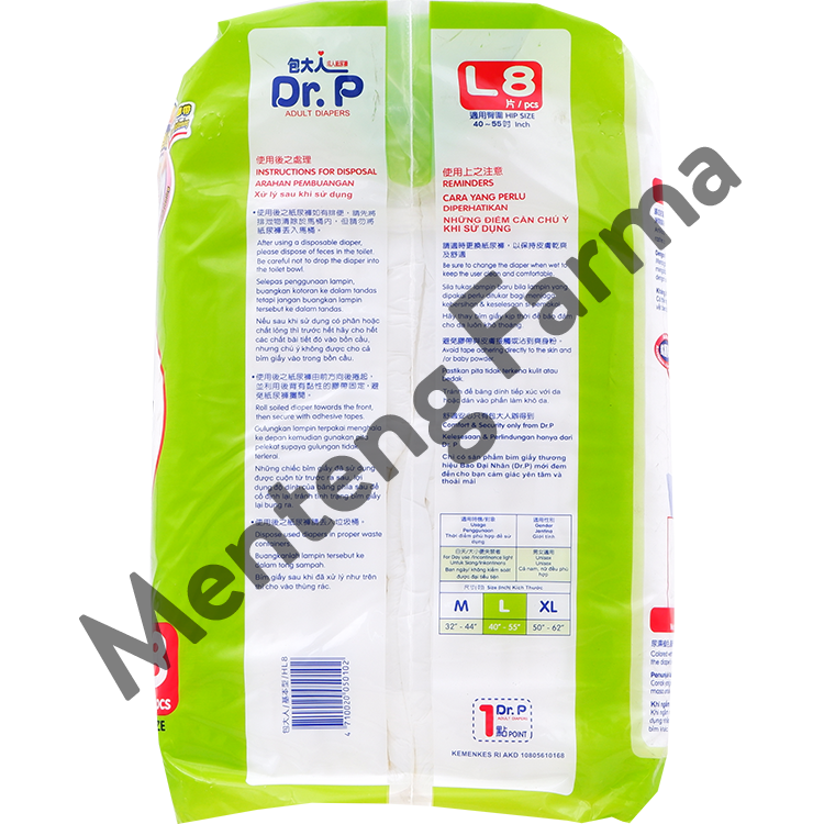 Dr. P Adult Diapers Basic Size L8 - Diapers Dewasa - Menteng Farma