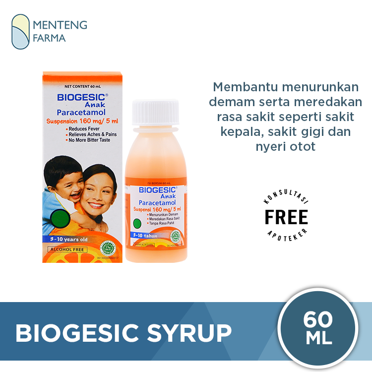 Biogesic Syrup 60 mL - Pereda Demam dan Nyeri Anak - Menteng Farma