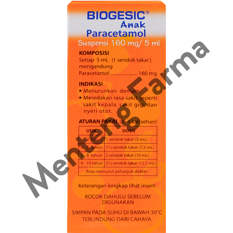 Biogesic Syrup 60 mL - Pereda Demam dan Nyeri Anak - Menteng Farma