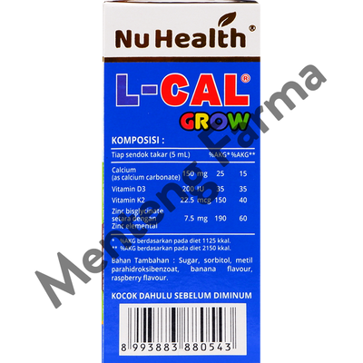 Nu Health L-Cal Grow 60 mL - Suplemen Kesehatan Tulang Anak - Menteng Farma