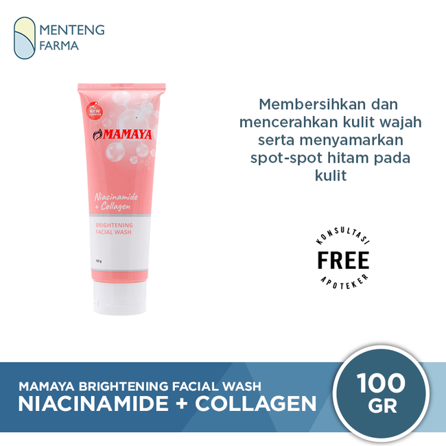 Mamaya Brightening Facial Wash With Niacinamide & Collagen 100 Gr - Sabun Cuci Muka Pencerah Wajah - Menteng Farma