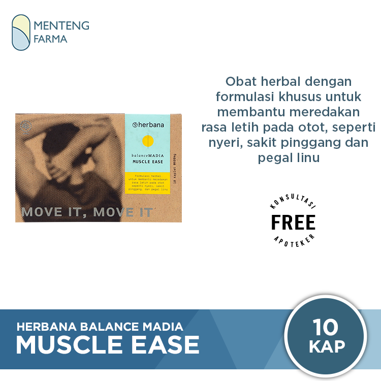 Herbana Balance Madia Muscle Ease 10 Kaplet - Meredakan Nyeri Otot dan Pegal Linu - Menteng Farma