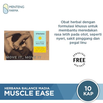 Herbana Balance Madia Muscle Ease 10 Kaplet - Meredakan Nyeri Otot dan Pegal Linu - Menteng Farma