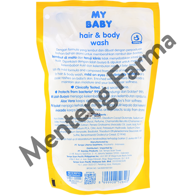My Baby Hair & Body Wash Aloe Vera & Avocado Refill 400 mL - Shampoo dan Sabun Bayi - Menteng Farma