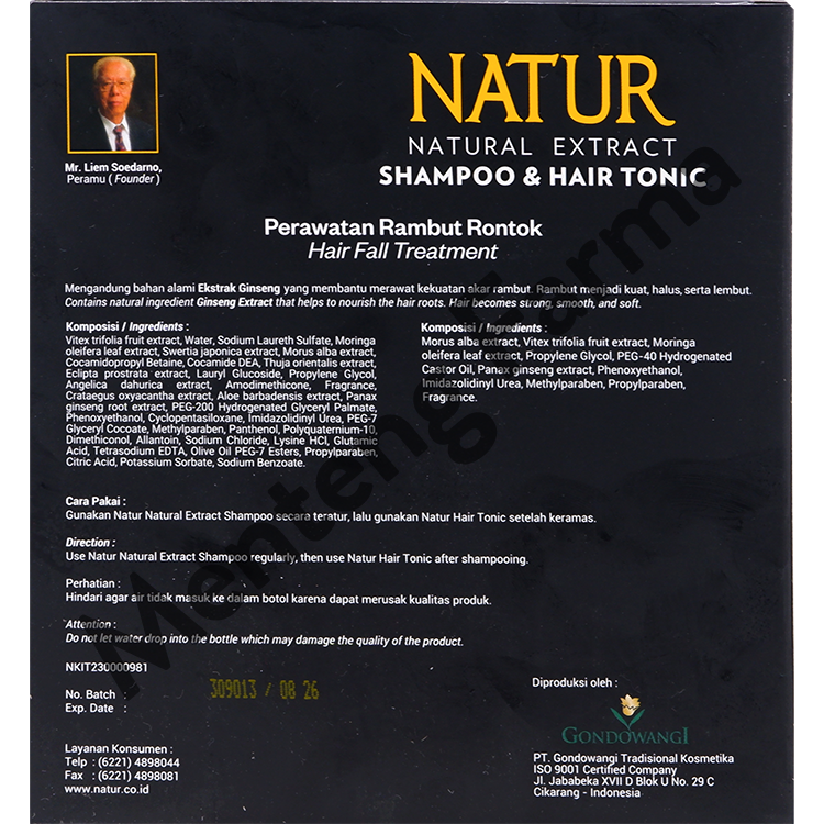 Natur Shampoo & Hair Tonic 2 in 1 Ginseng Extract - Perawatan Rambut Rontok - Menteng Farma