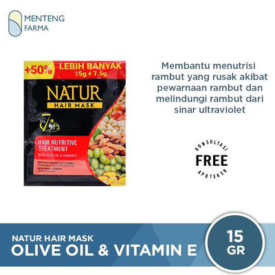 Natur Hair Mask Olive Oil & Vitamin E Sachet 15 Gram - Masker Rambut Untuk Rambut Diwarnai - Menteng Farma