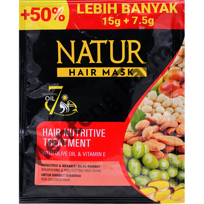 Natur Hair Mask Olive Oil & Vitamin E Sachet 15 Gram - Masker Rambut Untuk Rambut Diwarnai - Menteng Farma