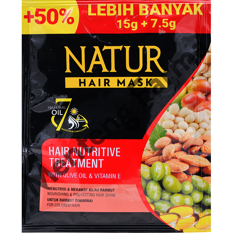 Natur Hair Mask Olive Oil & Vitamin E Sachet 15 Gram - Masker Rambut Untuk Rambut Diwarnai - Menteng Farma