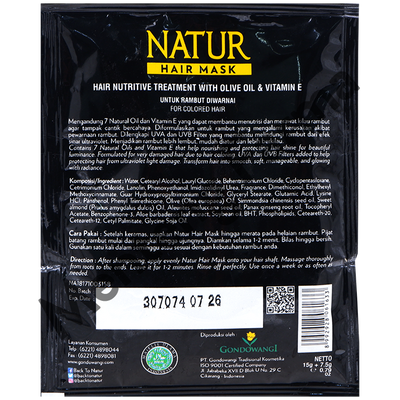 Natur Hair Mask Olive Oil & Vitamin E Sachet 15 Gram - Masker Rambut Untuk Rambut Diwarnai - Menteng Farma