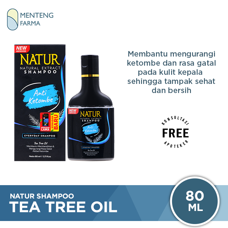 Natur Shampoo Tea Tree Oil 80 ML - Perawatan Rambut Anti Ketombe - Menteng Farma