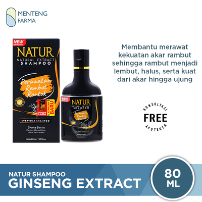 Natur Shampoo Ginseng Extract 80 ML - Perawatan Rambut Rontok - Menteng Farma