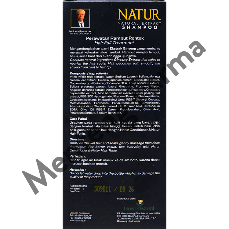 Natur Shampoo Ginseng Extract 80 ML - Perawatan Rambut Rontok - Menteng Farma