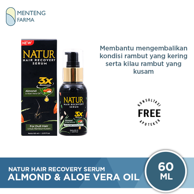 Natur Hair Recovery Serum Almond & Aloe Vera Oil 60 ML - Serum Untuk Rambut Kusam - Menteng Farma