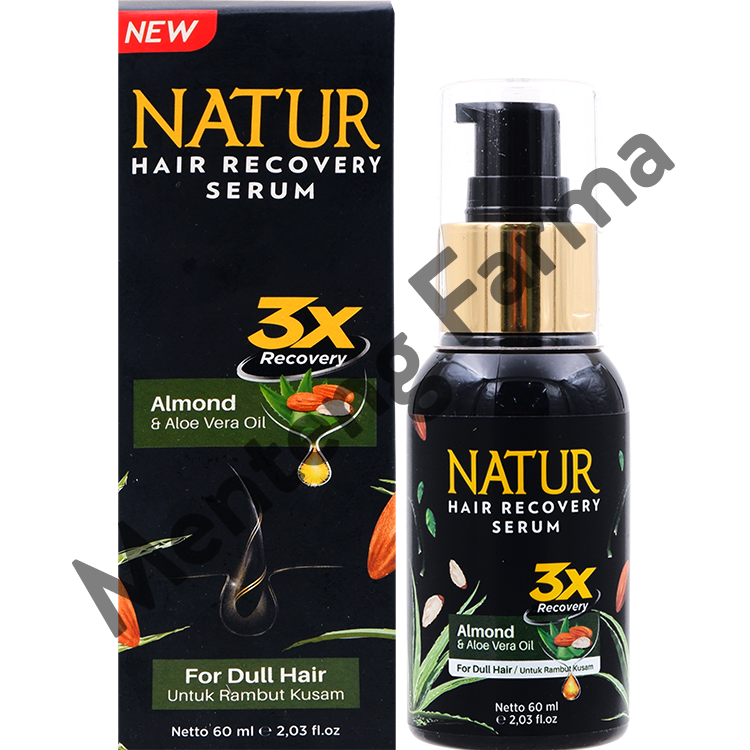 Natur Hair Recovery Serum Almond & Aloe Vera Oil 60 ML - Serum Untuk Rambut Kusam - Menteng Farma