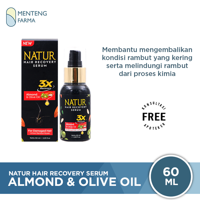 Natur Hair Recovery Serum Almond & Olive Oil 60 ML - Serum Untuk Rambut Rusak - Menteng Farma