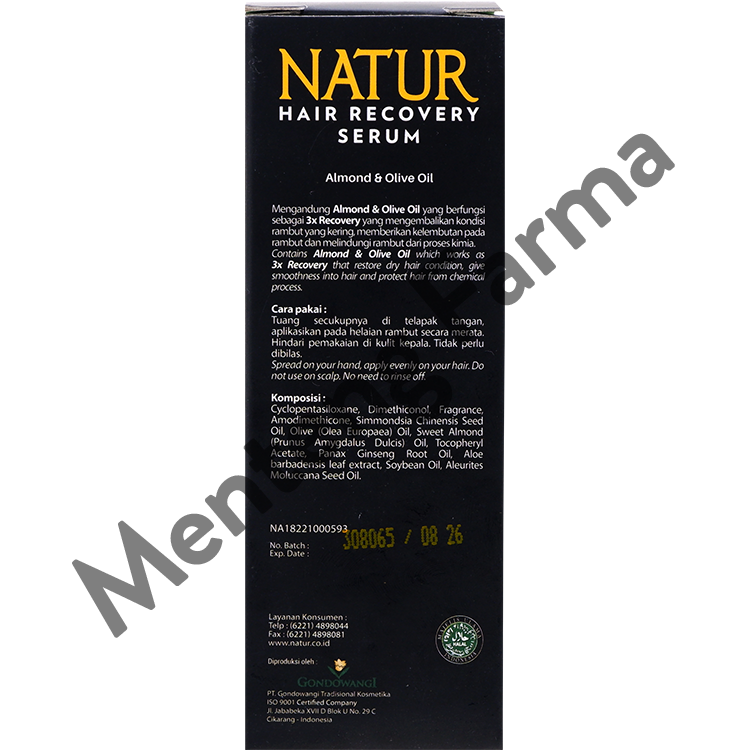 Natur Hair Recovery Serum Almond & Olive Oil 60 ML - Serum Untuk Rambut Rusak - Menteng Farma