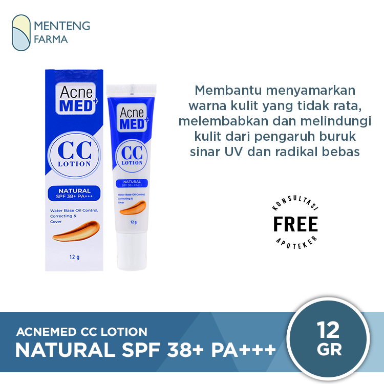 Acnemed CC Lotion Natural SPF 38+ PA+++ 12 Gr - Menyamarkan Warna Kulit Tidak Rata - Menteng Farma