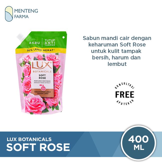 Lux Botanicals Sabun Mandi Cair Soft Rose Refill 400 ML - Sabun Kecantikan dengan Wangi Mewah - Menteng Farma