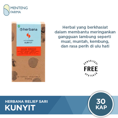 Herbana Relief Sari Kunyit 30 Kapsul - Meringankan Gangguan Lambung - Menteng Farma