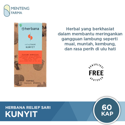 Herbana Relief Sari Kunyit 60 Kapsul - Meringankan Gangguan Lambung - Menteng Farma