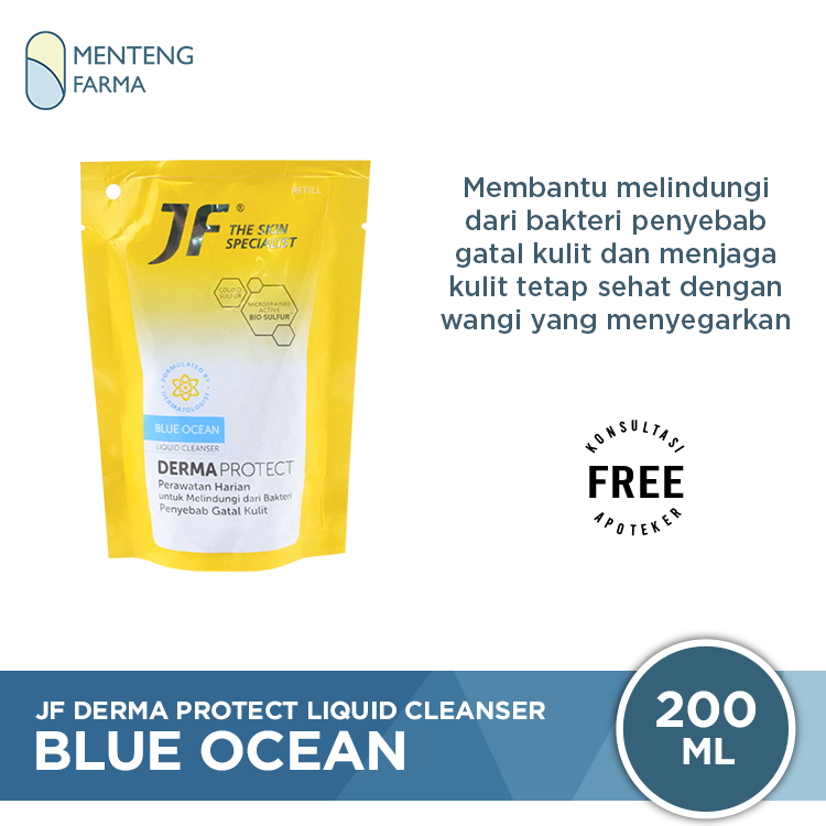 JF Derma Protect Blue Ocean Liquid Cleanser Pouch 200 mL - Sabun Antibakteri Penyebab Gatal Kulit - Menteng Farma