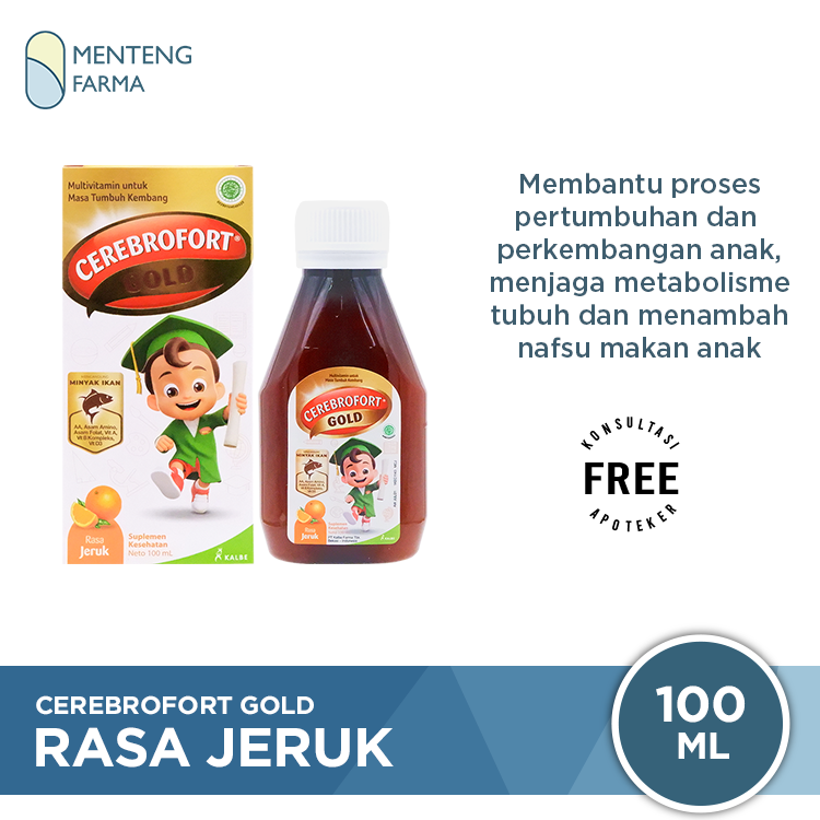 Cerebrofort Gold Rasa Jeruk 100 mL - Multivitamin Perkembangan dan Pertumbuhan Anak - Menteng Farma