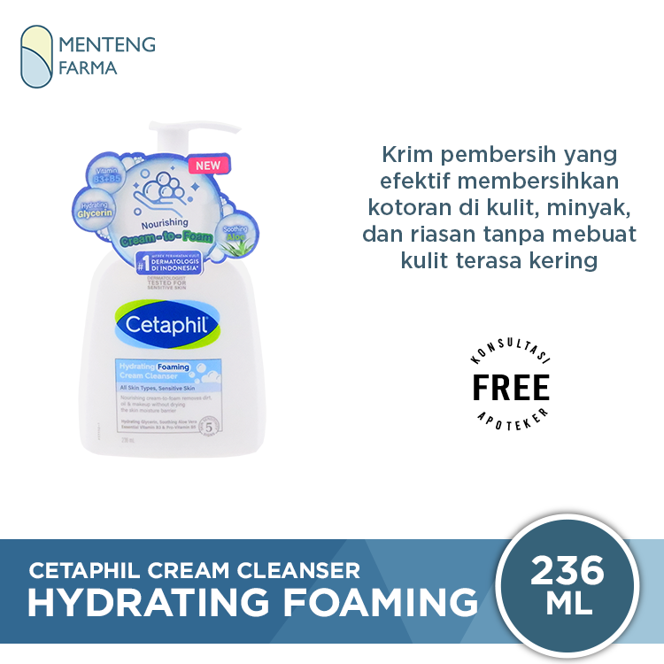 Cetaphil Hydrating Foaming Cream Cleanser 236 mL - Pembersih Wajah dan Tubuh - Menteng Farma