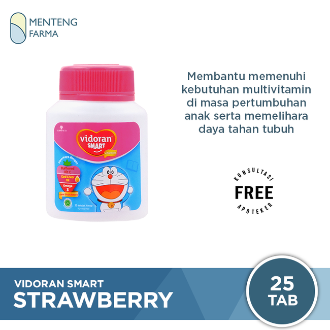 Vidoran Smart Strawberry 25 Tablet - Tablet Multivitamin dan Daya Tahan Tubuh Anak - Menteng Farma