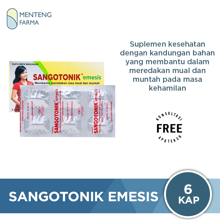 Sangotonik Emesis 6 Kapsul - Meredakan Mual & Muntah di Masa Kehamilan - Menteng Farma