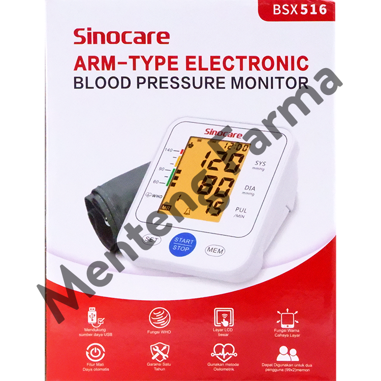 Sinocare BSX-516 Tensimeter Digital Otomatis - Pengukur Tekanan Darah - Menteng Farma