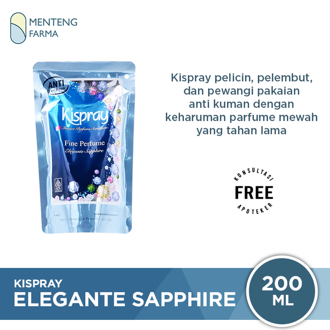 Kispray Pewangi dan Pelembut Refill Pouch Elegante Sapphire 200 mL - Pewangi dan Pelembut Pakaian - Menteng Farma