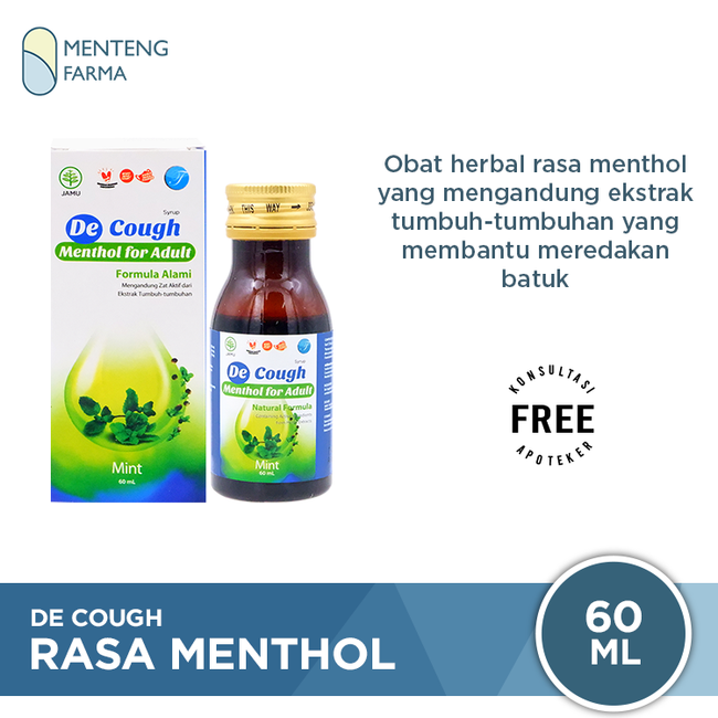 De Cough Rasa Menthol Sirup Dewasa 60 mL - Herbal Pereda Batuk - Menteng Farma