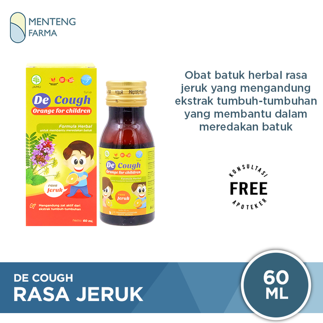 De Cough Rasa Jeruk Sirup Anak 60 mL - Meredakan Batuk Anak - Menteng Farma