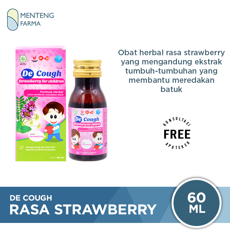 De Cough Rasa Strawberry Sirup Anak 60 mL - Meredakan Batuk Anak - Menteng Farma