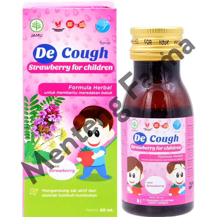 De Cough Rasa Strawberry Sirup Anak 60 mL - Meredakan Batuk Anak - Menteng Farma