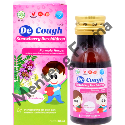 De Cough Rasa Strawberry Sirup Anak 60 mL - Meredakan Batuk Anak - Menteng Farma