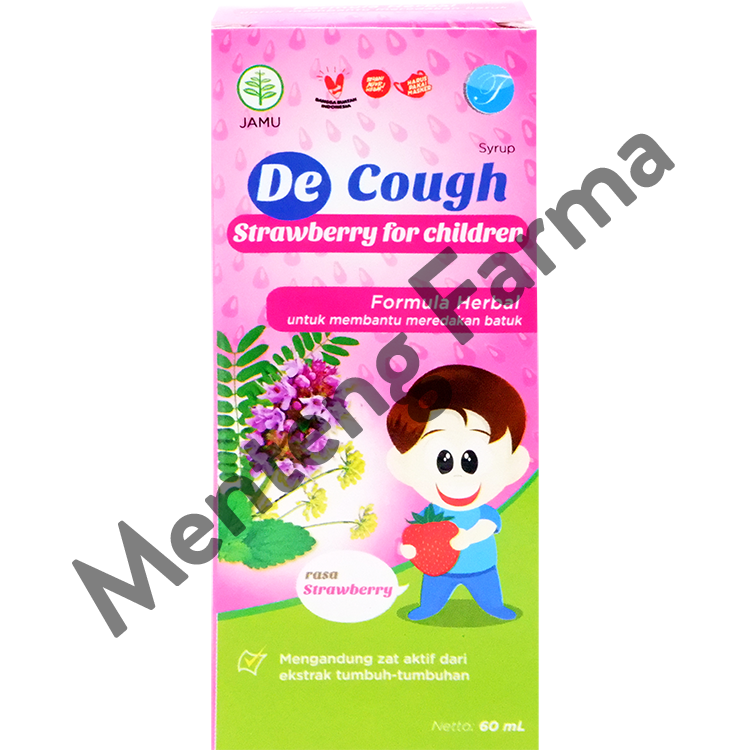 De Cough Rasa Strawberry Sirup Anak 60 mL - Meredakan Batuk Anak - Menteng Farma