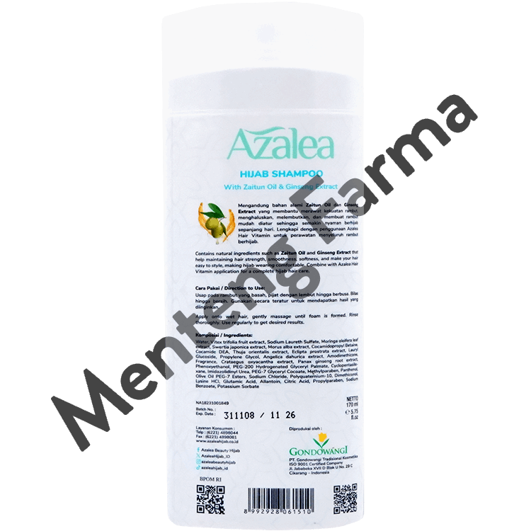 Azalea Hijab Shampoo With Zaitun Oil And Ginseng Extract 170 ML - Perawatan Rambut Rontok