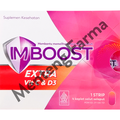 Imboost Extra Vit C & D3 Strip 4 Tablet - Memelihara Daya Tahan Tubuh - Menteng Farma