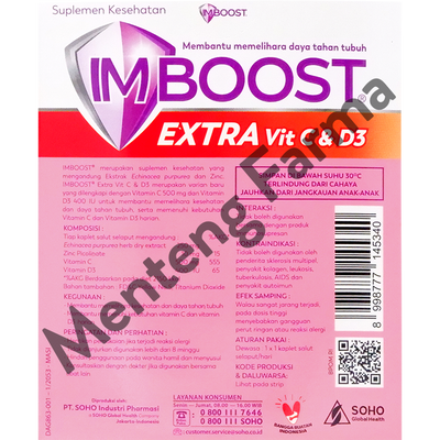 Imboost Extra Vit C & D3 Strip 4 Tablet - Memelihara Daya Tahan Tubuh - Menteng Farma