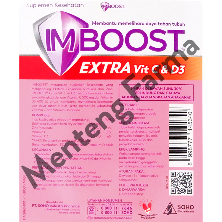 Imboost Extra Vit C & D3 Strip 4 Tablet - Memelihara Daya Tahan Tubuh - Menteng Farma