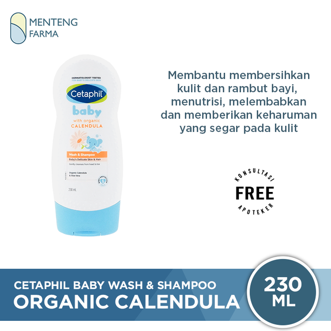 Cetaphil Baby Wash & Shampoo with Organic Calendula 230 mL - Sabun & Shampoo Perawatan Kulit Bayi - Menteng Farma