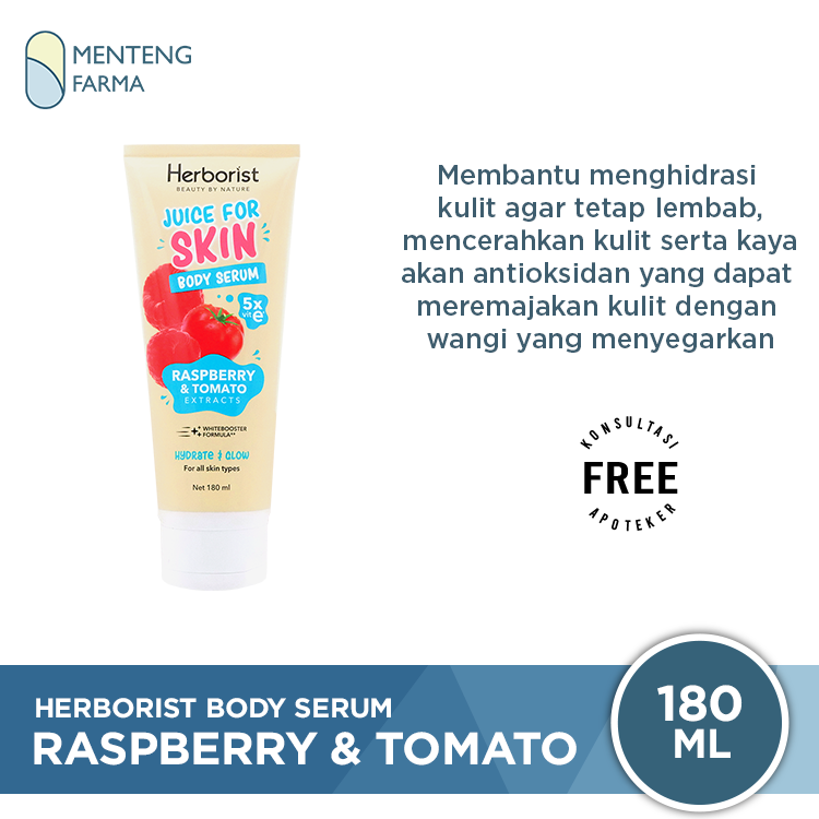 Herborist Juice For Skin Body Serum Raspberry & Tomato 180 mL - Melembabkan dan Mencerahkan Kulit - Menteng Farma