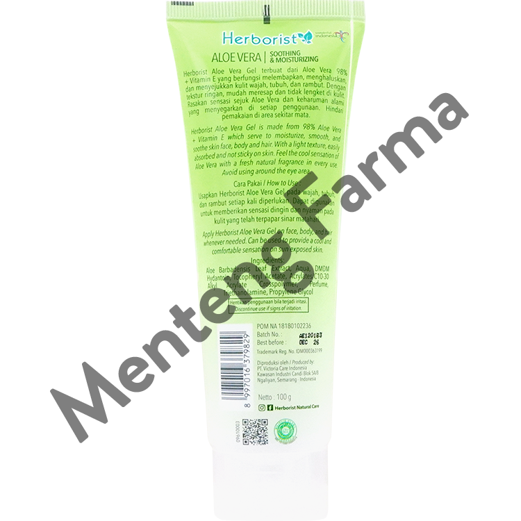 Herborist Skin Moisturizer Aloe Vera Gel Tube 100 Gr - Melembabkan dan Menyejukkan Kulit - Menteng Farma