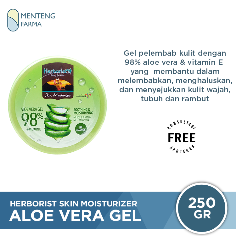 Herborist Skin Moisturizer Aloe Vera Gel Pot 250 Gr - Melembabkan dan Menyejukkan Kulit - Menteng Farma