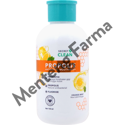 Secret Clean Propolis Antiseptic Mouthwash Orange Mint 150 mL - Obat Kumur Antiseptik - Menteng Farma