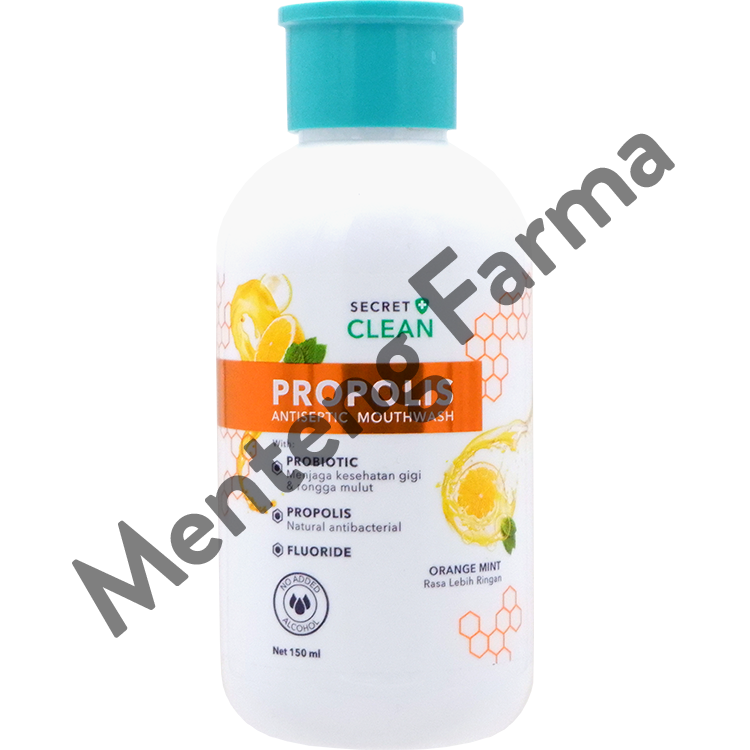 Secret Clean Propolis Antiseptic Mouthwash Orange Mint 150 mL - Obat Kumur Antiseptik - Menteng Farma